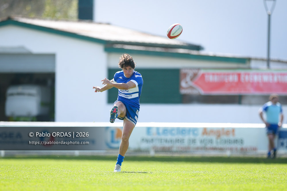 Jules Lartigau, lors du match de Nationale 2 entre l'Anglet olympique et Salles, le 29 mars 2026 au stade Saint-Jean d'Anglet, France (Photo Pablo ORDAS
