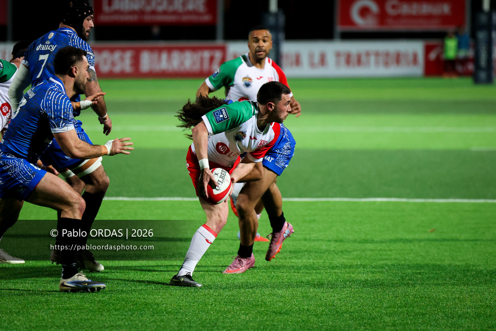Edgar Retière, lors du match de Pro D2 entre le Biarritz olympique et Vannes, le 21 février 2026 au stade Aguiléra de Biarritz, France (Photo Pablo ORDAS)