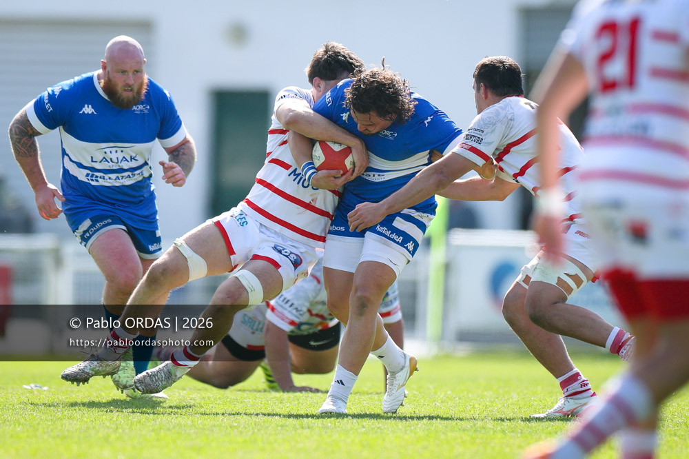 Paul André Garaudelle, lors du match de Nationale 2 entre l'Anglet olympique et Salles, le 29 mars 2026 au stade Saint-Jean d'Anglet, France (Photo Pablo ORDAS