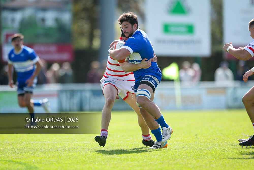 Damien Mena, lors du match de Nationale 2 entre l'Anglet olympique et Salles, le 29 mars 2026 au stade Saint-Jean d'Anglet, France (Photo Pablo ORDAS