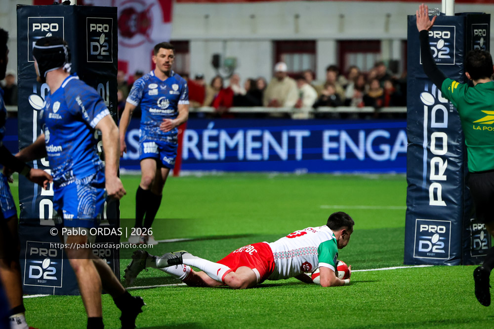 Edgar Retière, lors du match de Pro D2 entre le Biarritz olympique et Vannes, le 21 février 2026 au stade Aguiléra de Biarritz, France (Photo Pablo ORDAS)