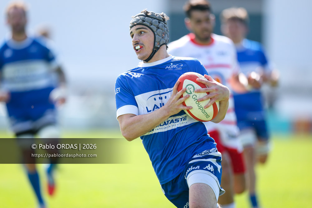 Jean Ballin, lors du match de Nationale 2 entre l'Anglet olympique et Salles, le 29 mars 2026 au stade Saint-Jean d'Anglet, France (Photo Pablo ORDAS