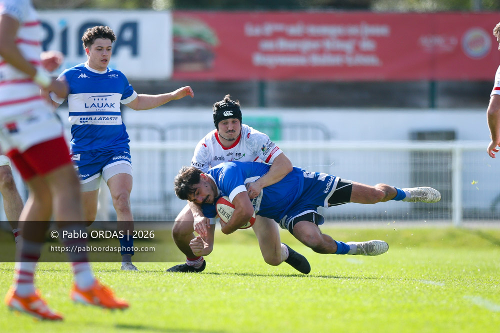Iban Tsouladzé, lors du match de Nationale 2 entre l'Anglet olympique et Salles, le 29 mars 2026 au stade Saint-Jean d'Anglet, France (Photo Pablo ORDAS