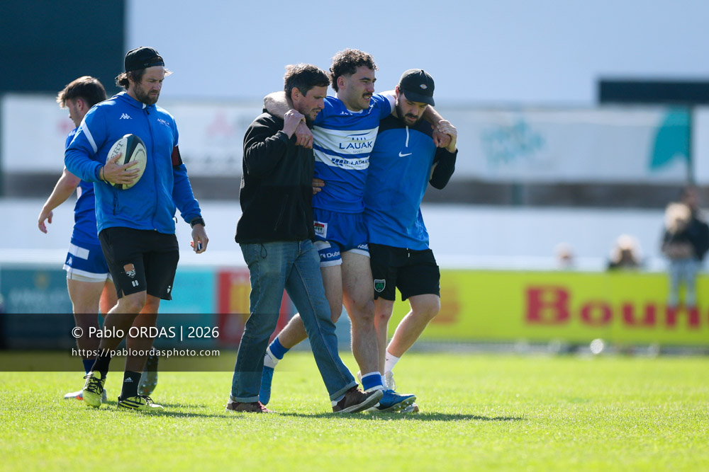 Jules Vanheye, lors du match de Nationale 2 entre l'Anglet olympique et Salles, le 29 mars 2026 au stade Saint-Jean d'Anglet, France (Photo Pablo ORDAS
