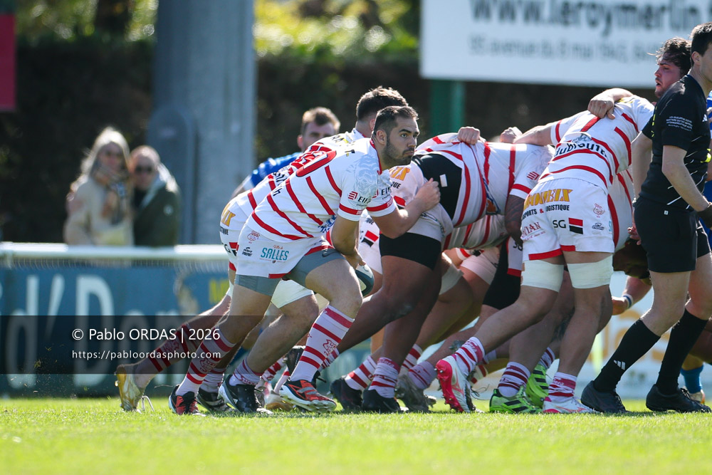 Corentin Jonte, lors du match de Nationale 2 entre l'Anglet olympique et Salles, le 29 mars 2026 au stade Saint-Jean d'Anglet, France (Photo Pablo ORDAS