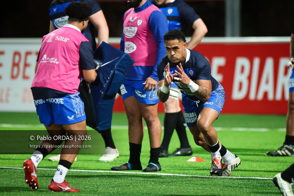 Francis Saili, lors du match de Pro D2 entre le Biarritz olympique et Vannes, le 21 février 2026 au stade Aguiléra de Biarritz, France (Photo Pablo ORDAS)