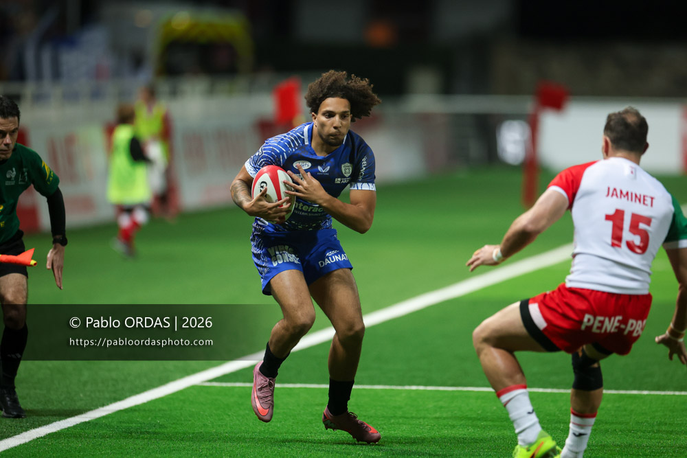 Enzo Benmegal, lors du match de Pro D2 entre le Biarritz olympique et Vannes, le 21 février 2026 au stade Aguiléra de Biarritz, France (Photo Pablo ORDAS)