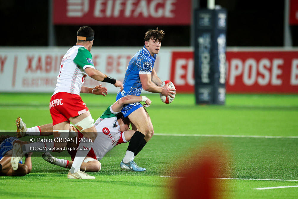 Robin Taccola, lors du match de Pro D2 entre le Biarritz olympique et Vannes, le 21 février 2026 au stade Aguiléra de Biarritz, France (Photo Pablo ORDAS)