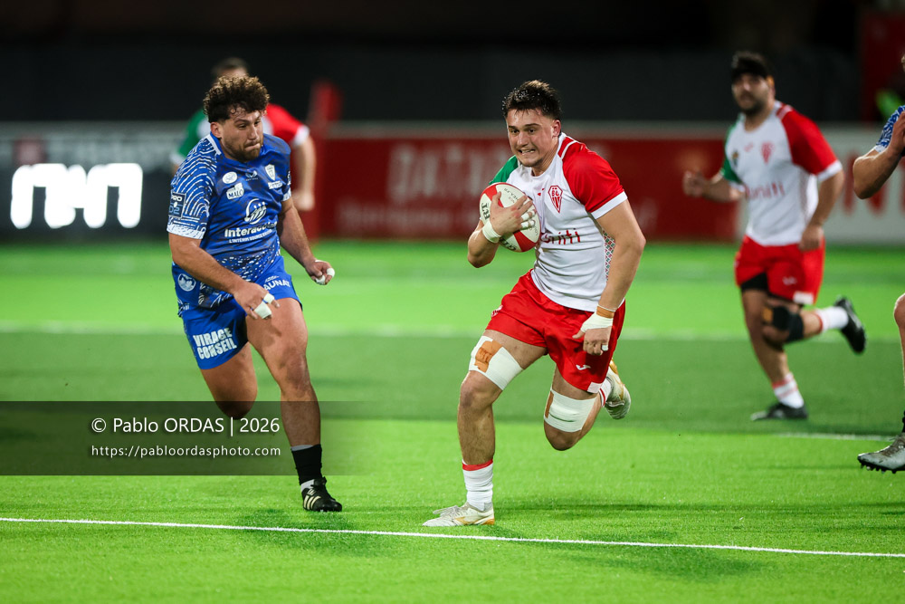 Andrea Sacco, lors du match de Pro D2 entre le Biarritz olympique et Vannes, le 21 février 2026 au stade Aguiléra de Biarritz, France (Photo Pablo ORDAS)