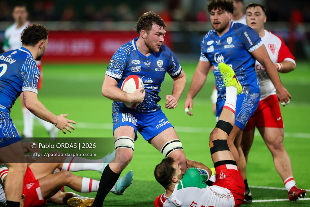 Léon Boulier, lors du match de Pro D2 entre le Biarritz olympique et Vannes, le 21 février 2026 au stade Aguiléra de Biarritz, France (Photo Pablo ORDAS)