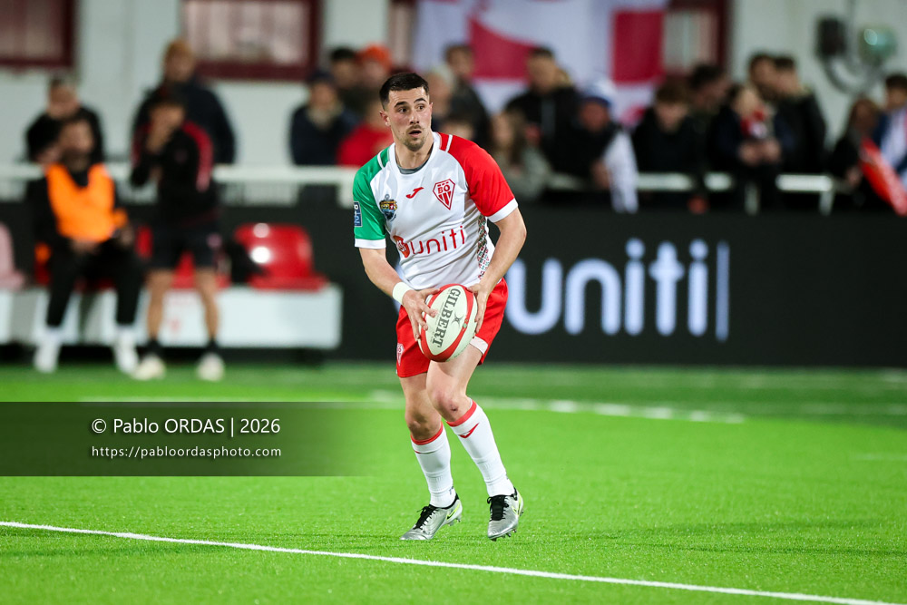 Edgar Retière, lors du match de Pro D2 entre le Biarritz olympique et Vannes, le 21 février 2026 au stade Aguiléra de Biarritz, France (Photo Pablo ORDAS)
