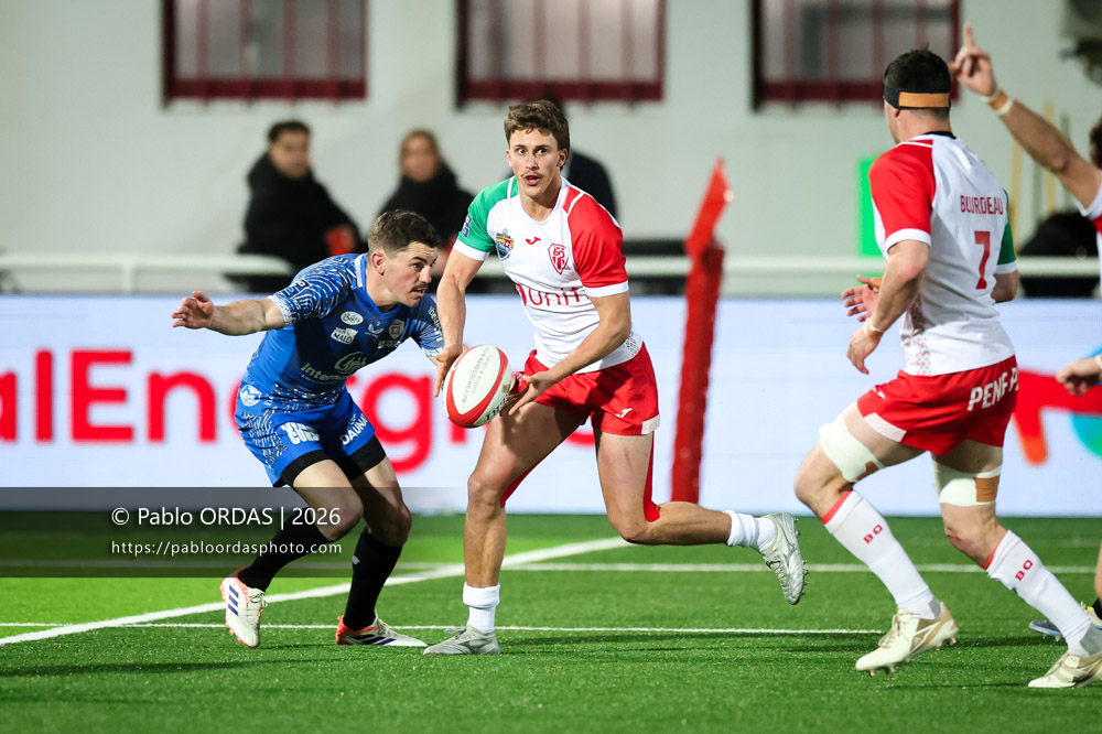 Carlo Mignot, lors du match de Pro D2 entre le Biarritz olympique et Vannes, le 21 février 2026 au stade Aguiléra de Biarritz, France (Photo Pablo ORDAS)
