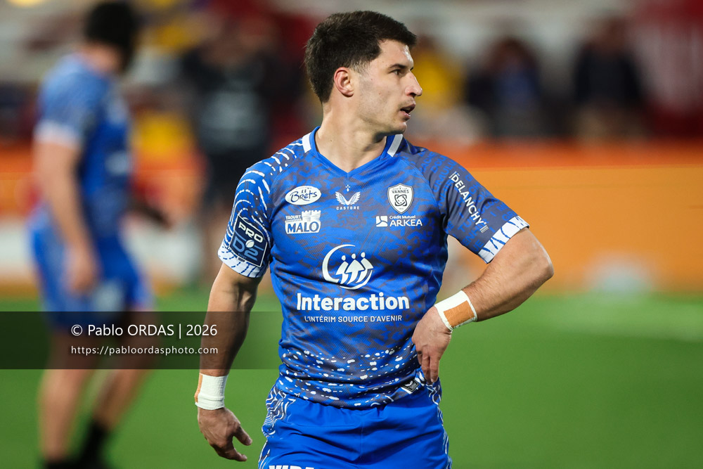 Paul Surano, lors du match de Pro D2 entre le Biarritz olympique et Vannes, le 21 février 2026 au stade Aguiléra de Biarritz, France (Photo Pablo ORDAS)