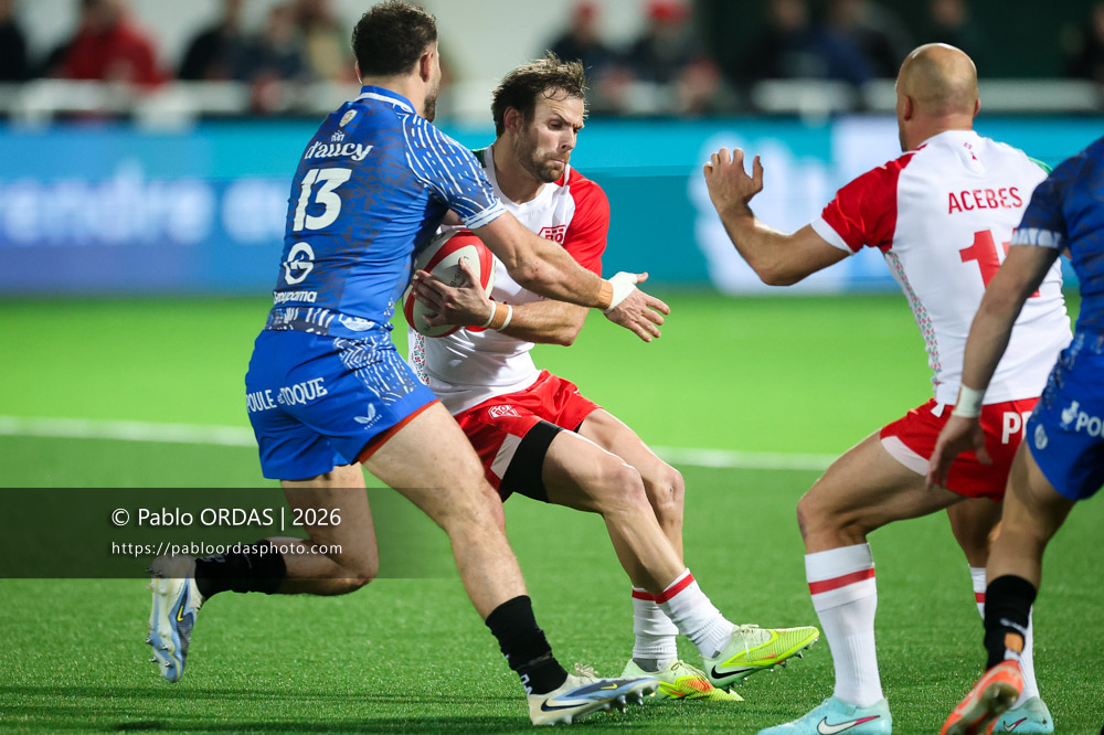 Yann Lesgourgues, lors du match de Pro D2 entre le Biarritz olympique et Vannes, le 21 février 2026 au stade Aguiléra de Biarritz, France (Photo Pablo ORDAS)