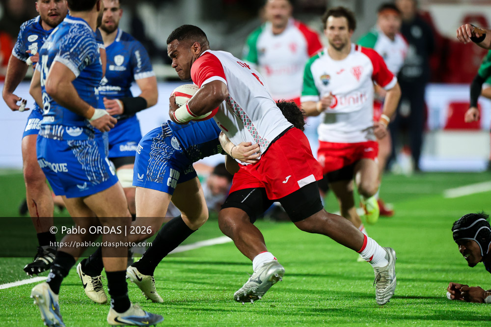 Johnnny Dyer, lors du match de Pro D2 entre le Biarritz olympique et Vannes, le 21 février 2026 au stade Aguiléra de Biarritz, France (Photo Pablo ORDAS)