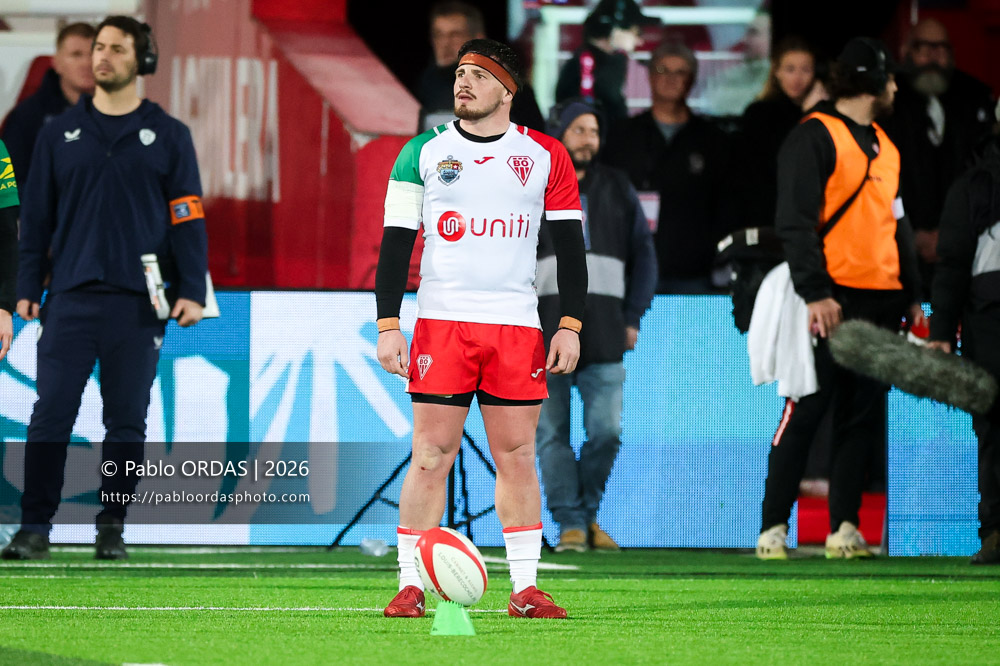 Dorian Laborde, lors du match de Pro D2 entre le Biarritz olympique et Vannes, le 21 février 2026 au stade Aguiléra de Biarritz, France (Photo Pablo ORDAS)