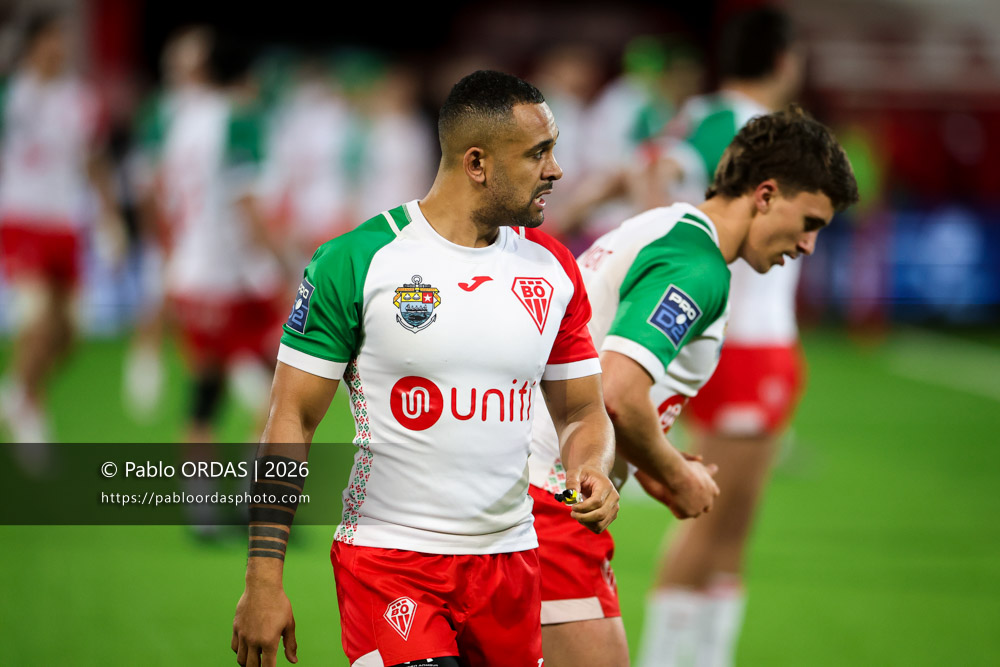 Zach Kibirige, lors du match de Pro D2 entre le Biarritz olympique et Vannes, le 21 février 2026 au stade Aguiléra de Biarritz, France (Photo Pablo ORDAS)