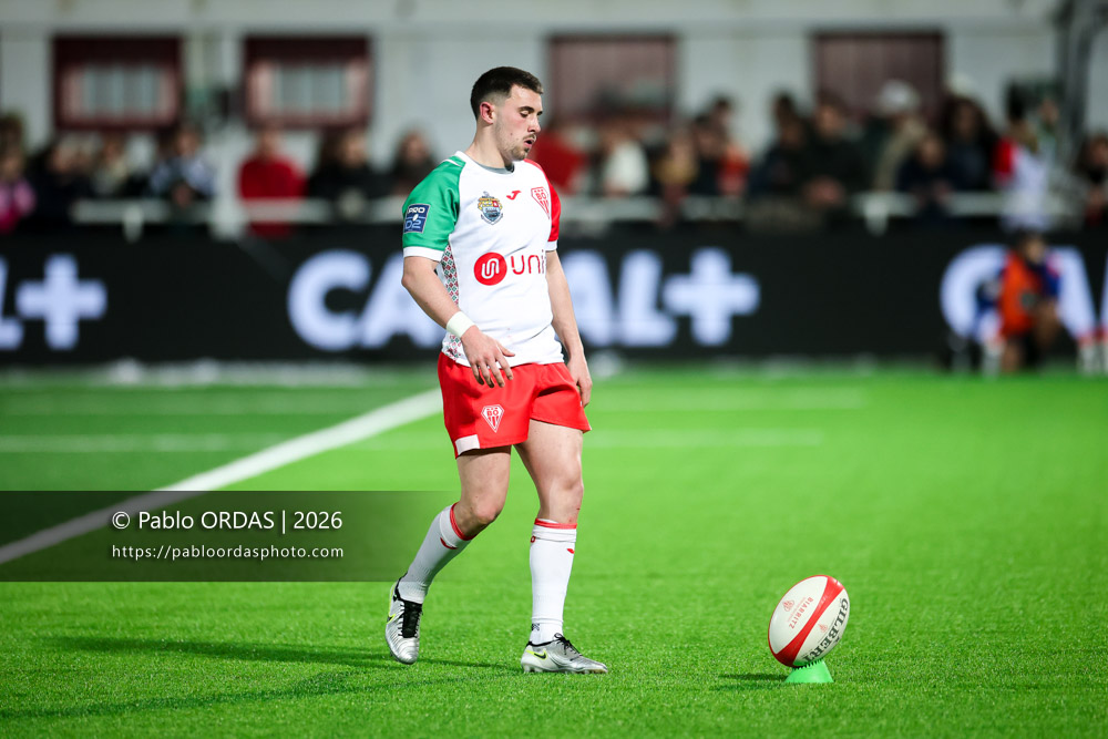 Edgar Retière, lors du match de Pro D2 entre le Biarritz olympique et Vannes, le 21 février 2026 au stade Aguiléra de Biarritz, France (Photo Pablo ORDAS)