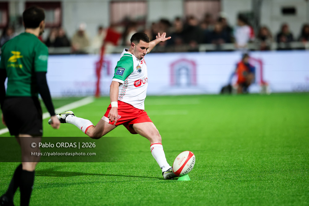 Edgar Retière, lors du match de Pro D2 entre le Biarritz olympique et Vannes, le 21 février 2026 au stade Aguiléra de Biarritz, France (Photo Pablo ORDAS)