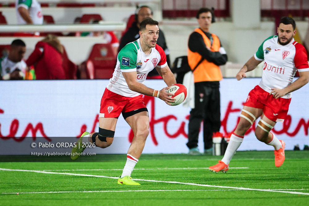 Kylian Jaminet, lors du match de Pro D2 entre le Biarritz olympique et Vannes, le 21 février 2026 au stade Aguiléra de Biarritz, France (Photo Pablo ORDAS)