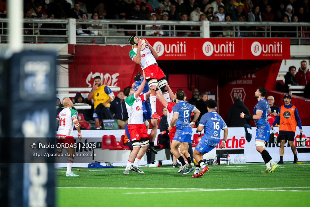 Aston Fortuin, lors du match de Pro D2 entre le Biarritz olympique et Vannes, le 21 février 2026 au stade Aguiléra de Biarritz, France (Photo Pablo ORDAS)