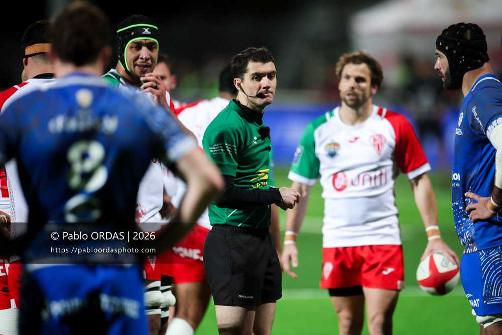 Damien Dauvissat, lors du match de Pro D2 entre le Biarritz olympique et Vannes, le 21 février 2026 au stade Aguiléra de Biarritz, France (Photo Pablo ORDAS)