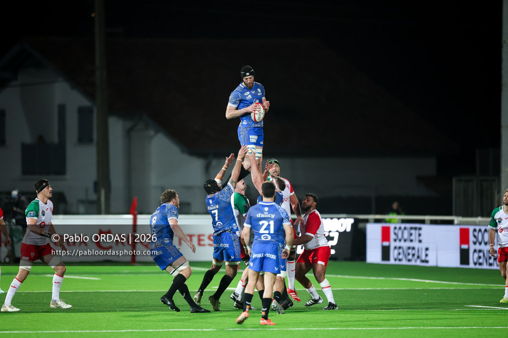Thomas Geffré, lors du match de Pro D2 entre le Biarritz olympique et Vannes, le 21 février 2026 au stade Aguiléra de Biarritz, France (Photo Pablo ORDAS)