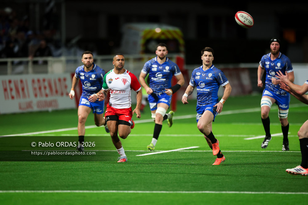 Zach Kibirige, lors du match de Pro D2 entre le Biarritz olympique et Vannes, le 21 février 2026 au stade Aguiléra de Biarritz, France (Photo Pablo ORDAS)