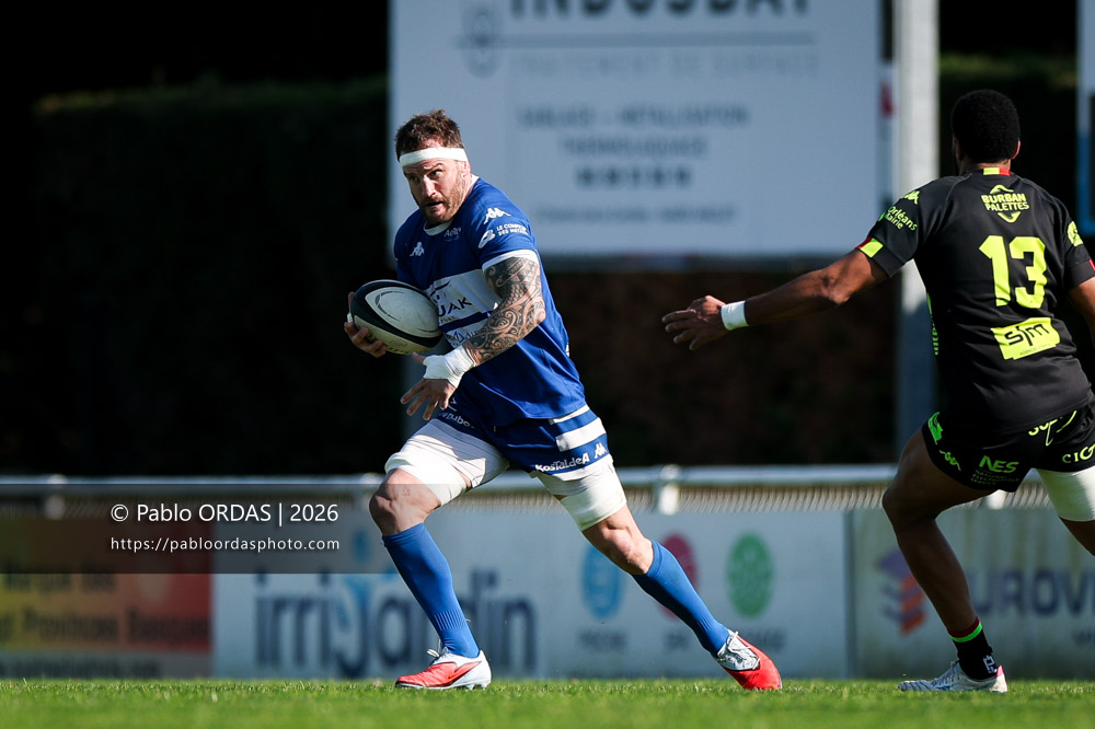 Sébastien Laulhé, lors du match de Nationale 2 entre l'Anglet olympique et Orléans, le 1er mars 2026 au stade Saint-Jean d'Anglet, France (Photo Pablo ORDAS)