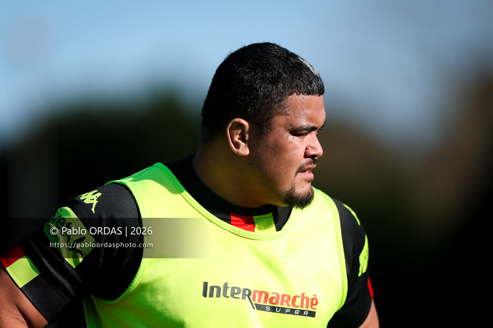 Makatuki Polutélé, lors du match de Nationale 2 entre l'Anglet olympique et Orléans, le 1er mars 2026 au stade Saint-Jean d'Anglet, France (Photo Pablo ORDAS)