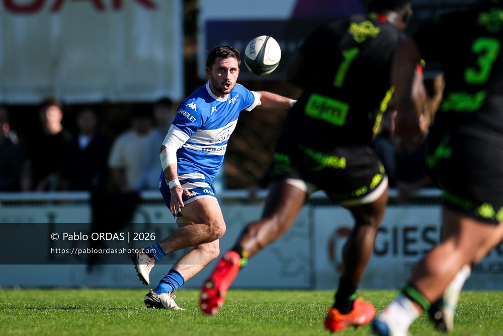 Thomas Curutchet, lors du match de Nationale 2 entre l'Anglet olympique et Orléans, le 1er mars 2026 au stade Saint-Jean d'Anglet, France (Photo Pablo ORDAS)