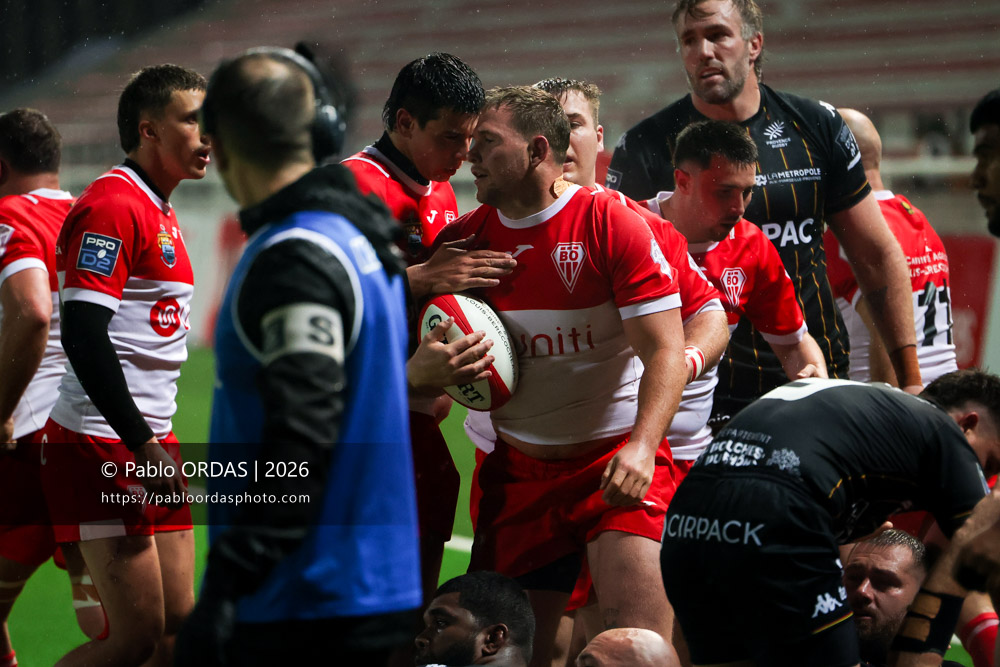 Clément Martinez, lors du match de Pro D2 entre le Biarritz olympique et Provence Rugby, le 6 mars 2026 au stade Aguiléra de Biarritz, France (Photo Pablo ORDAS)