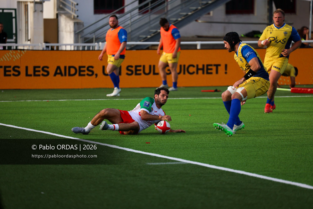 Arthur Bonneval, lors du match de Pro D2 entre le Biarritz olympique et Nevers, le 10 avril 2026 au stade Aguiléra de Biarritz, France (Photo Pablo ORDAS)