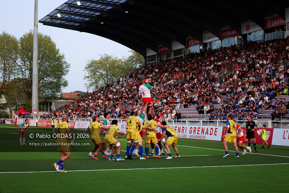 Piula Fa'asalele, lors du match de Pro D2 entre le Biarritz olympique et Nevers, le 10 avril 2026 au stade Aguiléra de Biarritz, France (Photo Pablo ORDAS)