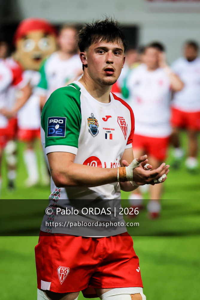Andrea Sacco, lors du match de Pro D2 entre le Biarritz olympique et Nevers, le 10 avril 2026 au stade Aguiléra de Biarritz, France (Photo Pablo ORDAS)