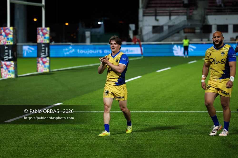 Gabin Rocher, lors du match de Pro D2 entre le Biarritz olympique et Nevers, le 10 avril 2026 au stade Aguiléra de Biarritz, France (Photo Pablo ORDAS)