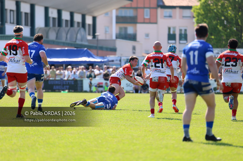 Diego Jasa, lors du match de Nationale 2 entre l'Anglet olympique et Mauléon, le 19 avril 2026 au stade Saint-Jean d'Anglet, France (Photo Pablo ORDAS)