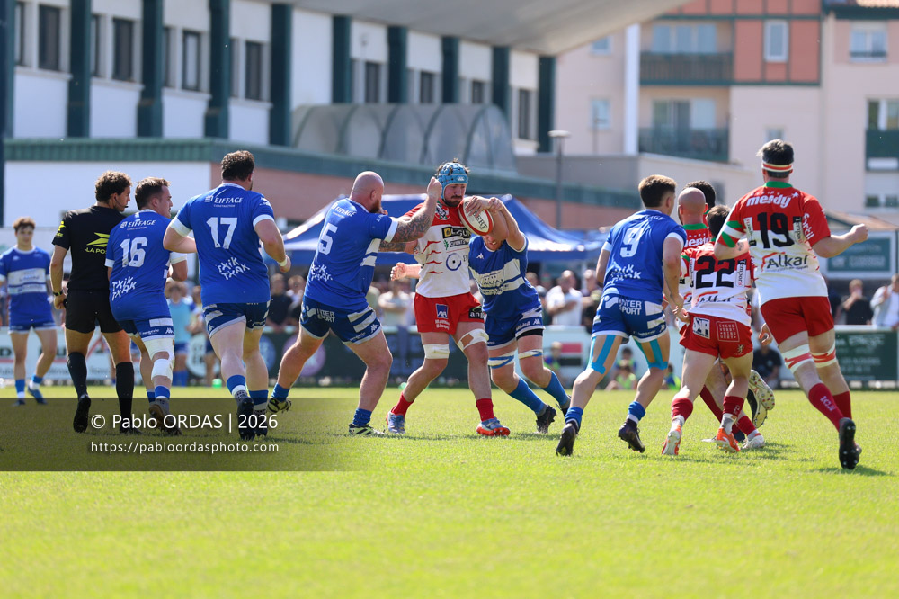 Benjamin Dufourcq, lors du match de Nationale 2 entre l'Anglet olympique et Mauléon, le 19 avril 2026 au stade Saint-Jean d'Anglet, France (Photo Pablo ORDAS)