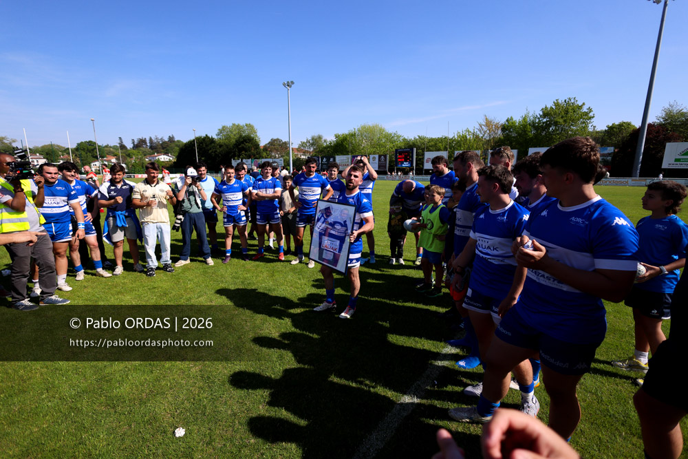 Bastien Fischer, lors du match de Nationale 2 entre l'Anglet olympique et Mauléon, le 19 avril 2026 au stade Saint-Jean d'Anglet, France (Photo Pablo ORDAS)