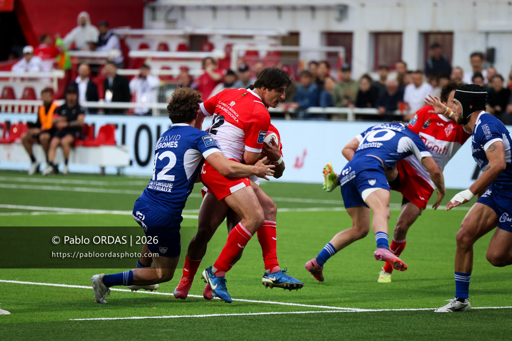 Tom Hendrickson, lors du match de Pro D2 entre le Biarritz olympique et Colomiers, le 24 avril 2026 au stade Aguiléra de Biarritz, France (Photo Pablo ORDAS)