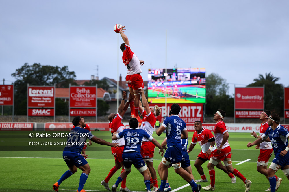Thomas Hébert, lors du match de Pro D2 entre le Biarritz olympique et Colomiers, le 24 avril 2026 au stade Aguiléra de Biarritz, France (Photo Pablo ORDAS)