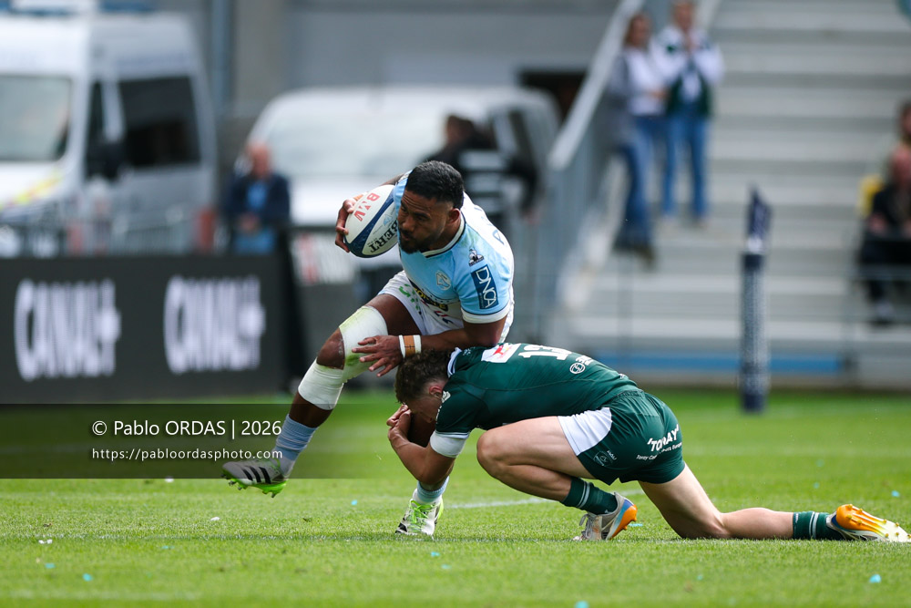 Manu Tuilagi, lors du match de Top 14 entre l'Aviron bayonnais et la Section paloise, le 18 avril 2026 au stade Jean Dauger de Bayonne, France (Photo Pablo ORDAS)