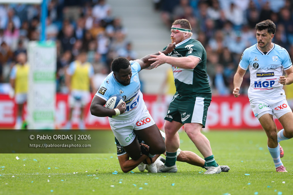 Andy Bordelai, lors du match de Top 14 entre l'Aviron bayonnais et la Section paloise, le 18 avril 2026 au stade Jean Dauger de Bayonne, France (Photo Pablo ORDAS)