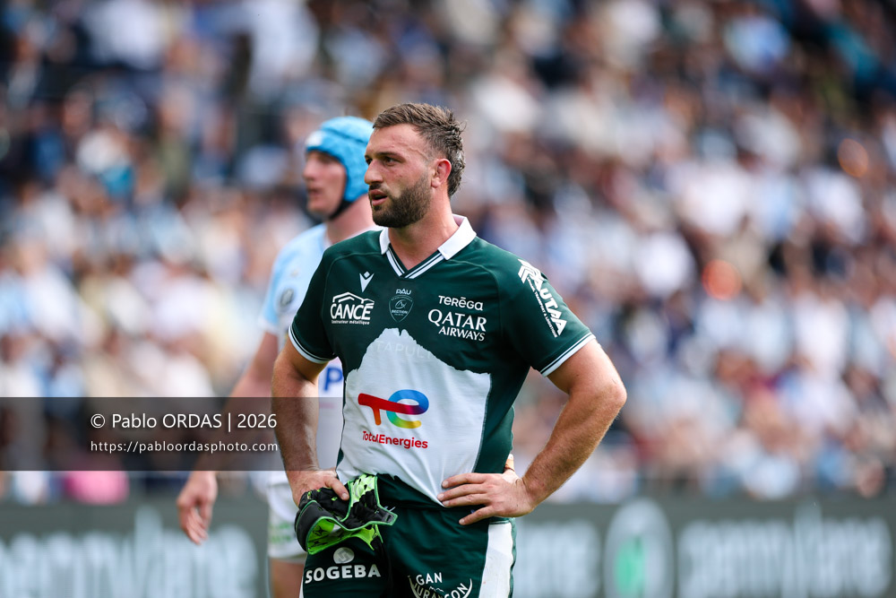 Beka Gorgadze, lors du match de Top 14 entre l'Aviron bayonnais et la Section paloise, le 18 avril 2026 au stade Jean Dauger de Bayonne, France (Photo Pablo ORDAS)