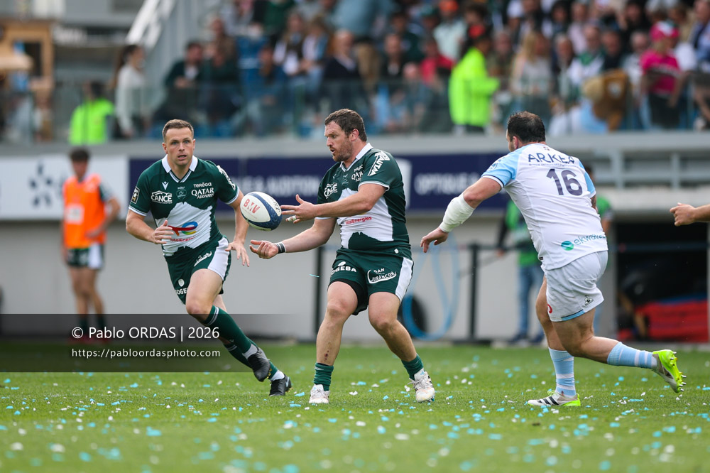 Julian Montoya, lors du match de Top 14 entre l'Aviron bayonnais et la Section paloise, le 18 avril 2026 au stade Jean Dauger de Bayonne, France (Photo Pablo ORDAS)