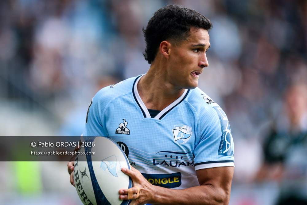 Tom Spring, lors du match de Top 14 entre l'Aviron bayonnais et la Section paloise, le 18 avril 2026 au stade Jean Dauger de Bayonne, France (Photo Pablo ORDAS)