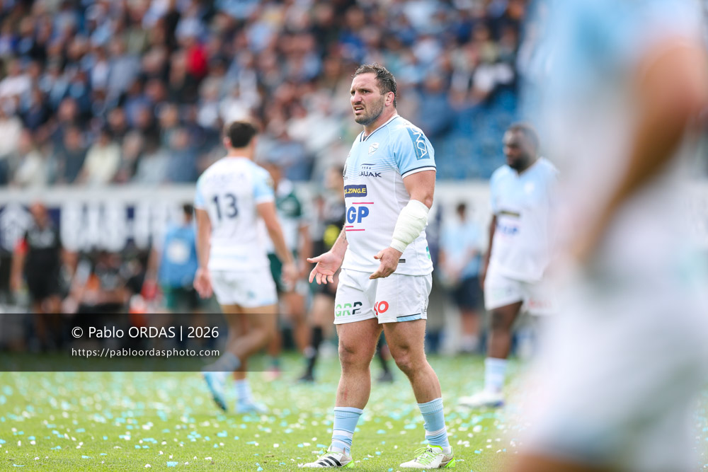 Ignacio Calles, lors du match de Top 14 entre l'Aviron bayonnais et la Section paloise, le 18 avril 2026 au stade Jean Dauger de Bayonne, France (Photo Pablo ORDAS)