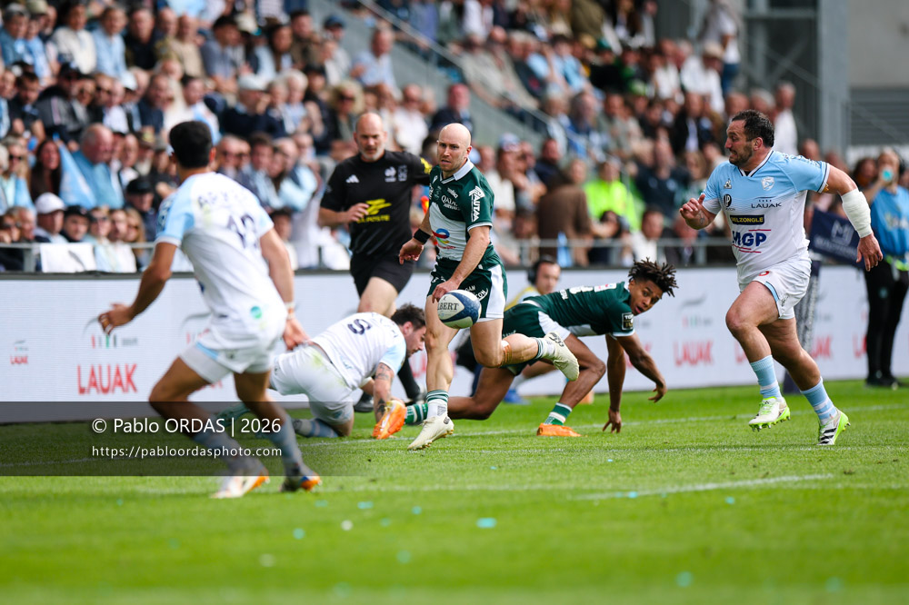 Dan Robson, lors du match de Top 14 entre l'Aviron bayonnais et la Section paloise, le 18 avril 2026 au stade Jean Dauger de Bayonne, France (Photo Pablo ORDAS)