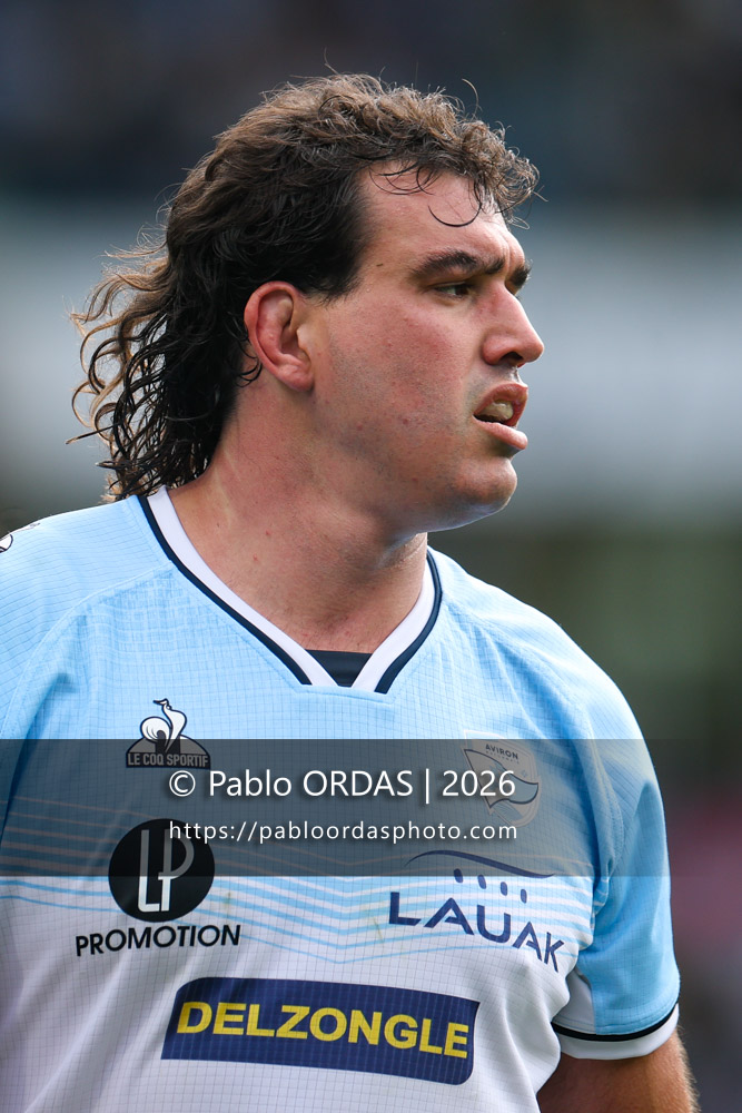 Lucas Paulos, lors du match de Top 14 entre l'Aviron bayonnais et la Section paloise, le 18 avril 2026 au stade Jean Dauger de Bayonne, France (Photo Pablo ORDAS)
