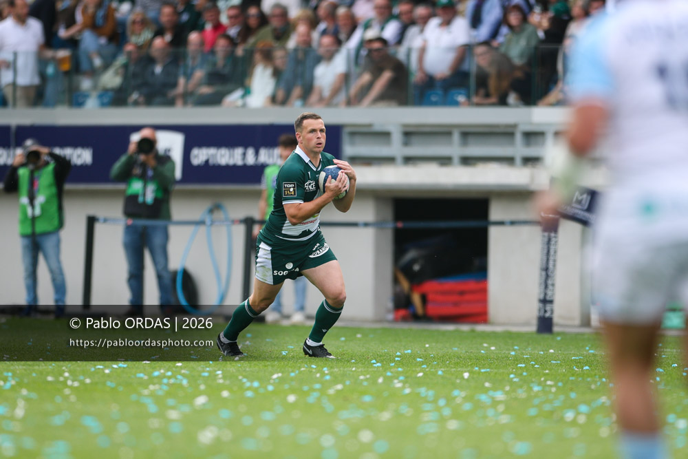 Joe Simmonds, lors du match de Top 14 entre l'Aviron bayonnais et la Section paloise, le 18 avril 2026 au stade Jean Dauger de Bayonne, France (Photo Pablo ORDAS)